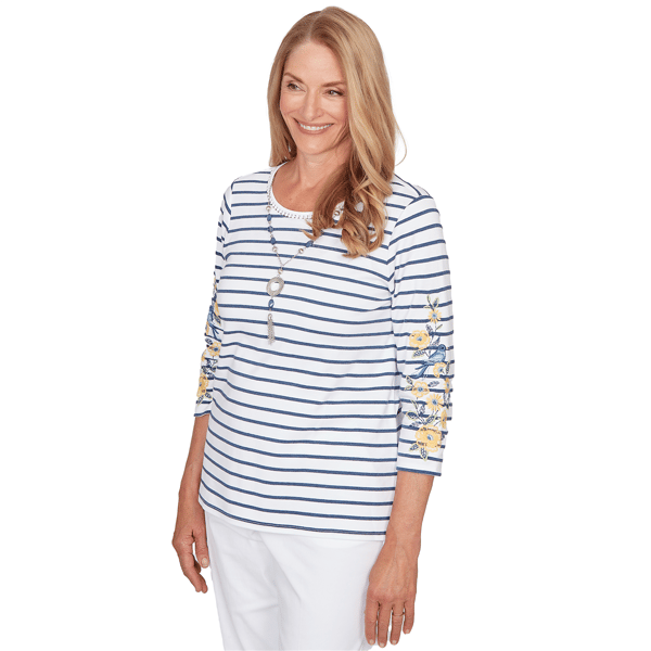 Womens Alfred Dunner Classics 3/4 Sleeve Stripe Bird Blouse