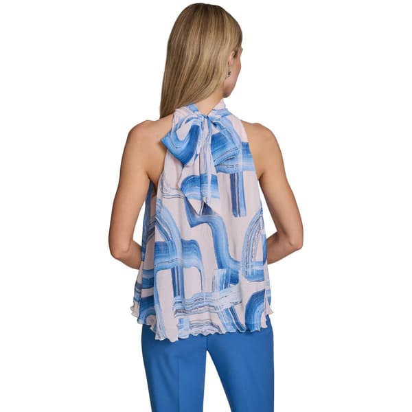 Womens Calvin Klein Sleeveless Halter Tie Neck Abstract Blouse