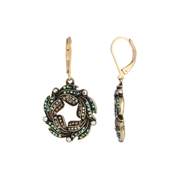 1928 Jewelry Blue AB Glass Stone Wreath Euro Earrings - image 