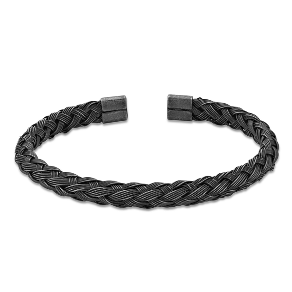 Mens Lynx Antique Black Finish Braided Cuff Bangle Bracelet