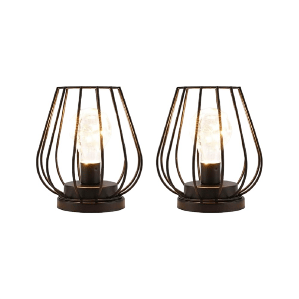 HomeRoots Black Geometric Cage Cordless Desk Lamps - Set of Two - image 