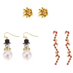 Gold Bow/Snowman/Drop Candy Cane Multiple Earring Set