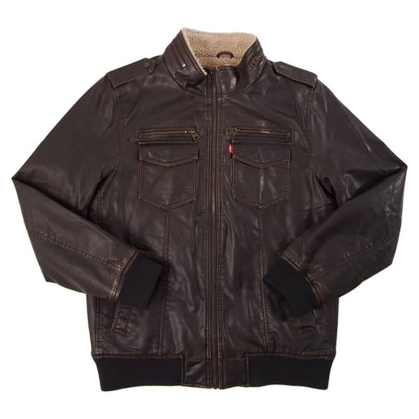 Faux Leather Sherpa-Lined Aviator Bomber Jacket by Levi's