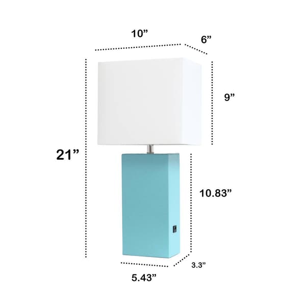 Lalia Home Lexington 21in. Leather Base Table Lamp w/USB Port