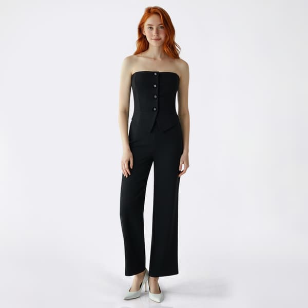 Juniors Madden Girl Knit Dobby Strapless Faux Vest Jumpsuit - image 