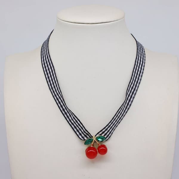 Ashley Cherry Jubilee Pendant on Gingham Ribbon - image 