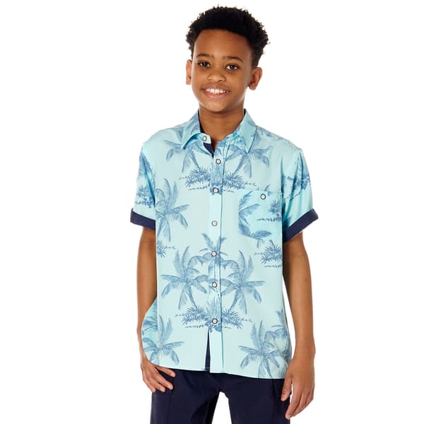 Boys (8-20) Distortion Short Sleeve Palm Tree Button Down Shirt