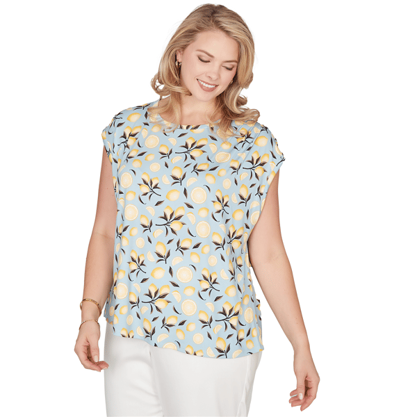 Plus Size Emaline Key Items Cap Sleeve All Over Lemon Blouse