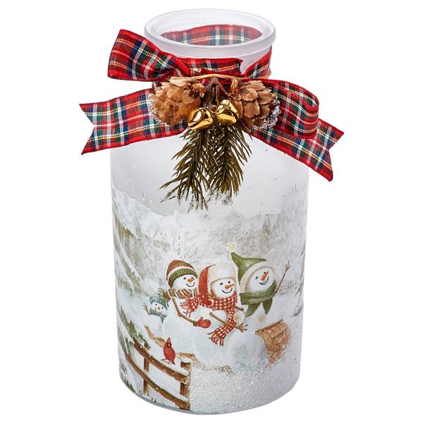 Transpac Christmas Snowman Sled Glass Jar Decor - image 