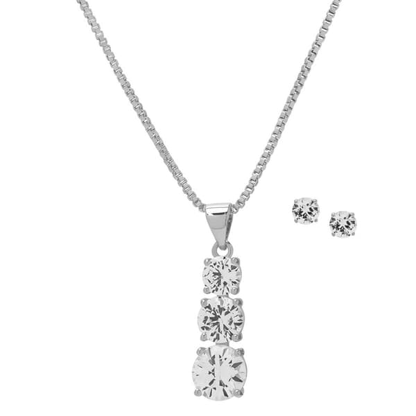 Gianni Argento Lab White Sapphire Halo Pendant & Earring Set - image 