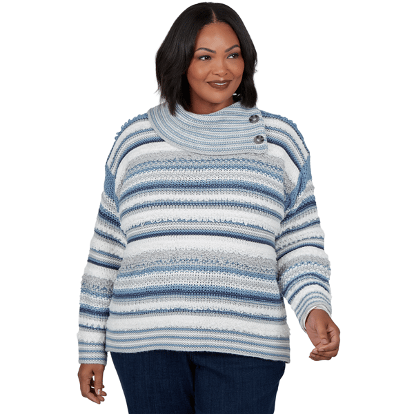 Plus Size Skyes the Limit Icy Blue Sparkle Stripe Sweater - image 