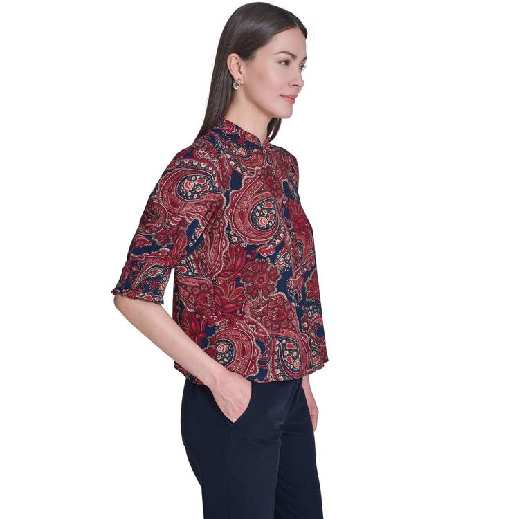 Womens Tommy Hilfiger Elbow Puff Sleeve Paisley Blouse