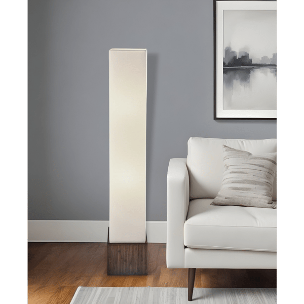 HomeRoots 50in. Two Light Column Floor Lamp With Fabric Shade