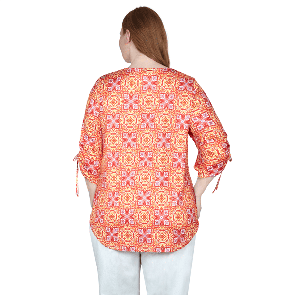 Plus Size Larky Lark Ruch Elbow Sleeves Medallion Blouse