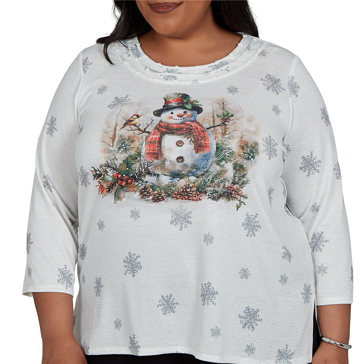 Plus Size Alfred Dunner Classics Shimmering Snowman Tee