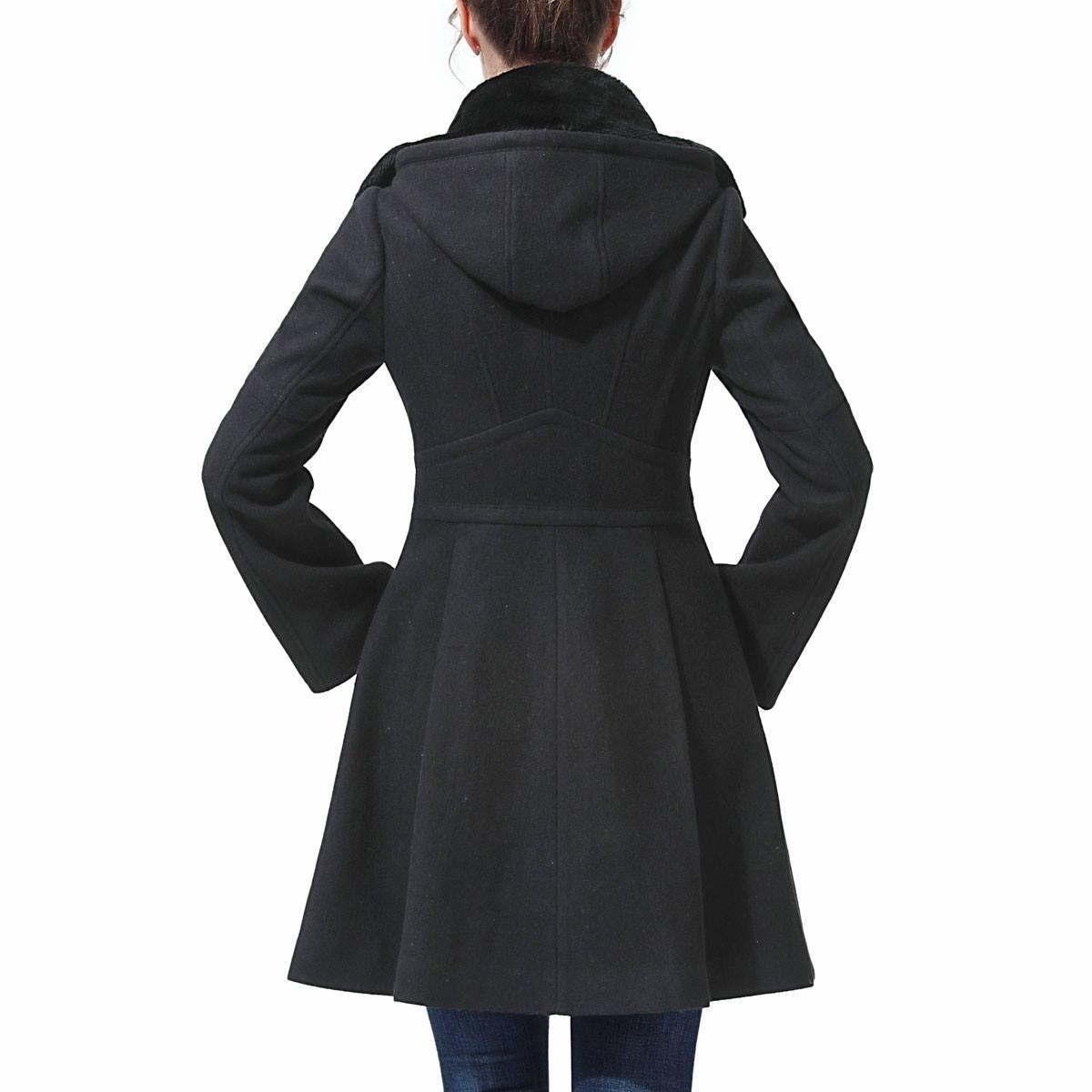Womens BGSD Fit & Flare Hooded Wool Coat