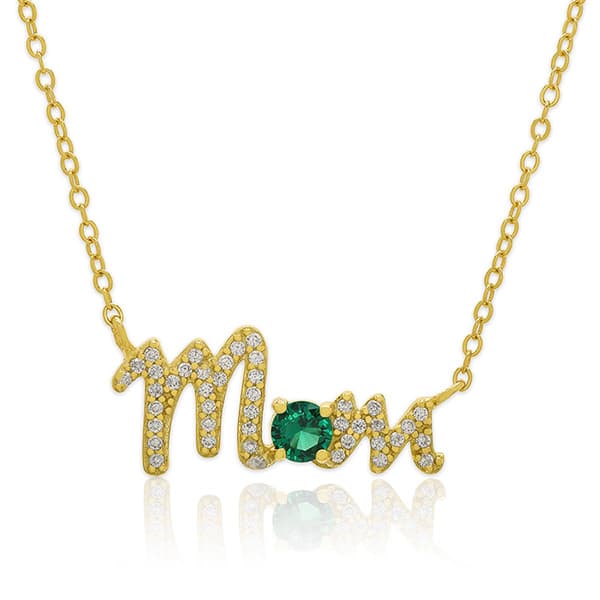 Gianni Argento Lab Emerald Mom Script Pendant Necklace