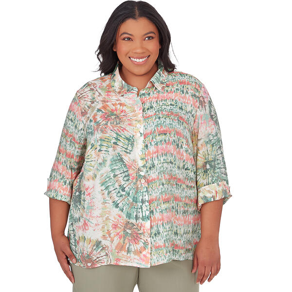 Plus Size Alfred Dunner Tuscan Sunset Batik Tie Dye Spliced Shirt - image 