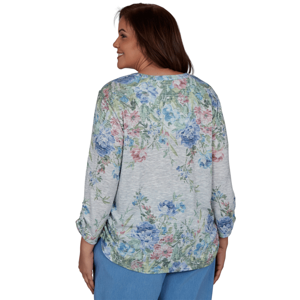 Plus Size Alfred Dunner Provence Floral Marled Henley Blouse