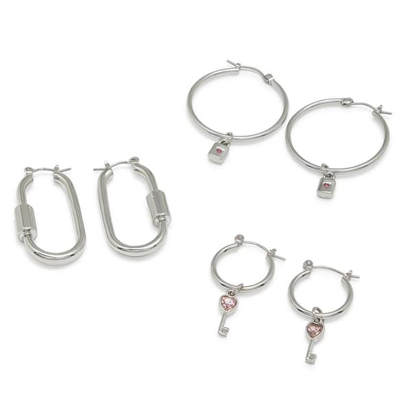 Steve Madden Garden Party Lock & Key Charm Hoop Earrings Set