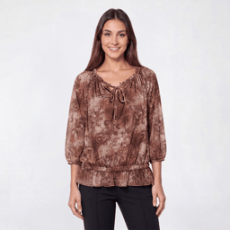 Womens BB Dakota 3/4 Sleeve Paisley Mesh Peplum Tie Neck Blouse