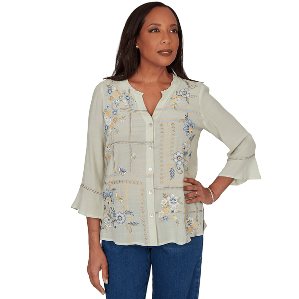 Petite Alfred Dunner Indigo Girls Floral Embroidery Blouse