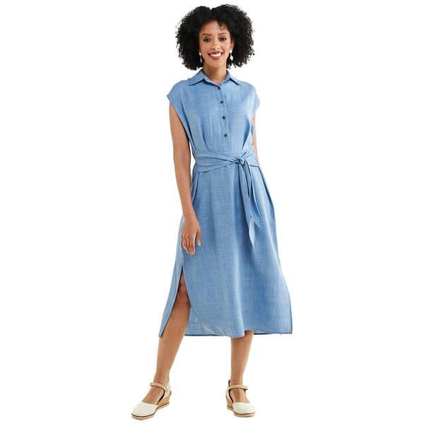 Womens Emma & Michele Tie Front Denim A-Line Dress - image 