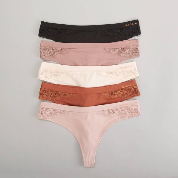 Womens Danskin 5pk. Spandex/Lace Thong Panties DS3019-5PKN - image 