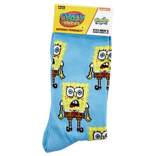 Mens Crazy Socks SpongeBob Crew Socks - image 