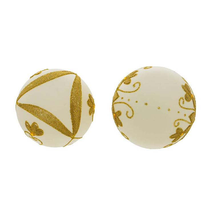 Kurt Adler 80mm White Balls w/ Gold Beads 6pc. Set