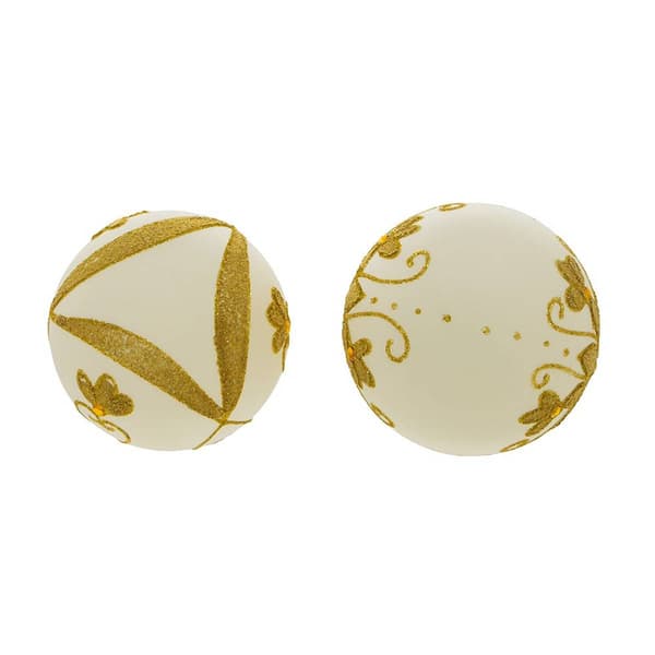 Kurt Adler 80mm White Balls w/ Gold Beads 6pc. Set
