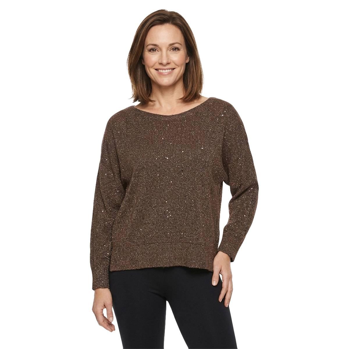 Womens Madison & Hudson Long Sleeve Metallic Sequin Sweater