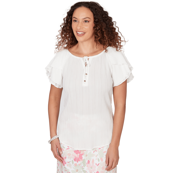 Womens Hearts of Palm Bloom Service Flutter Sleeve Crinkle Blouse