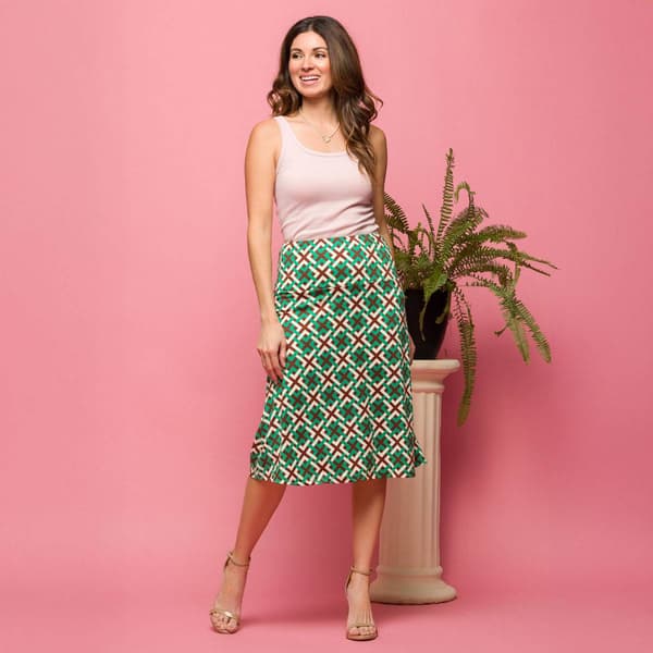 Womens 24/7 Comfort Apparel Green Geometric Comfortable Skirt