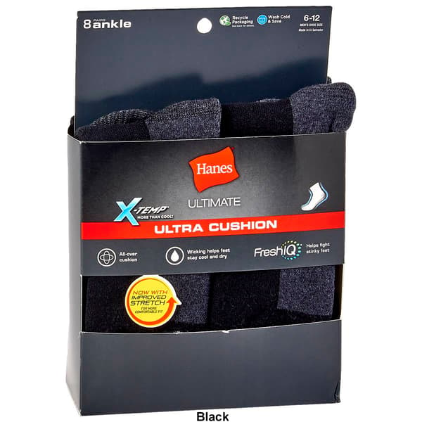 Mens Hanes&#174; Ultimate&#174; 8pk. Cushioned Ankle Socks