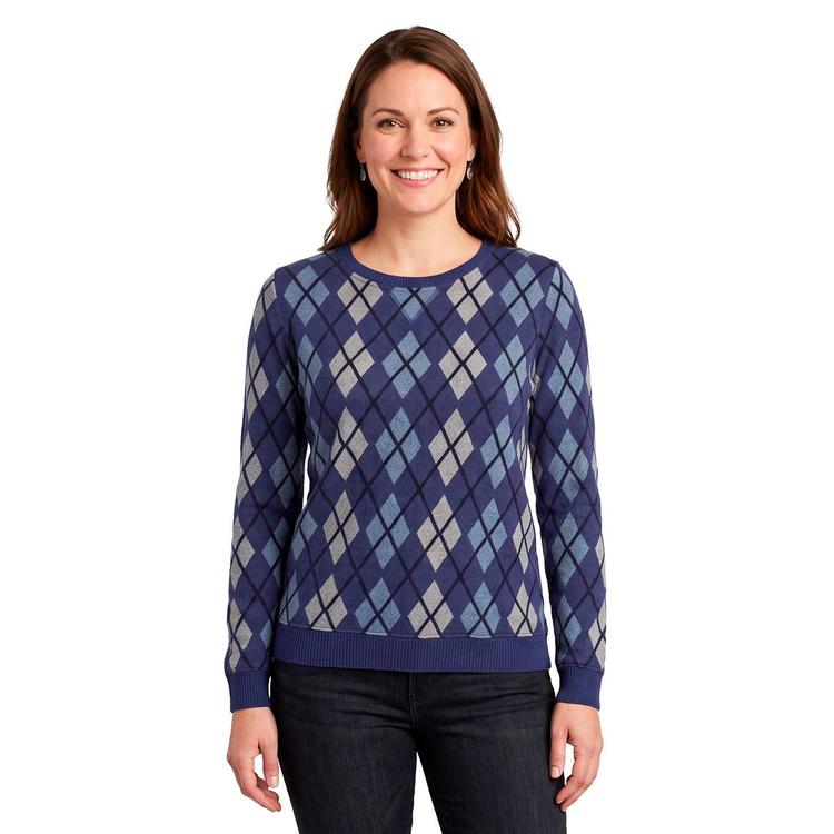 Petite Emily Daniels Long Sleeve Argyle Hacci Sweater - Navy