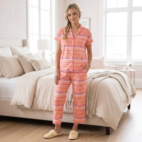 Womens MUK LUKS(R) Nautical Fairisle Shawl Cropped Pajama Set - image 