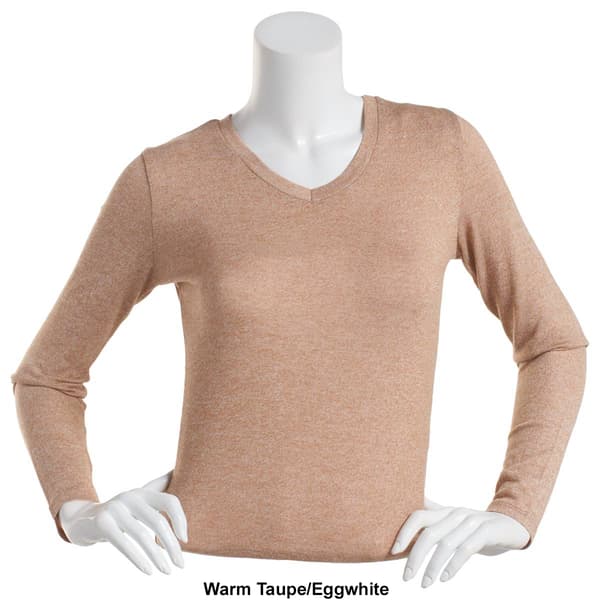 Juniors Poof! Long Sleeve Marled Meet & Greet V-Neck Tee