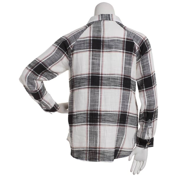 Womens da-sh Long Sleeve Button Cuff Plaid Casual Button Down