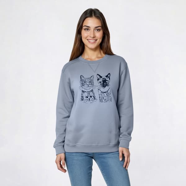 Petite Hasting & Smith Embroidered Cat Fleece Sweatshirt
