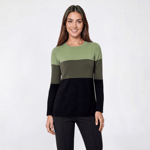 Womens Retrology Color Block Crew Neck Sweater