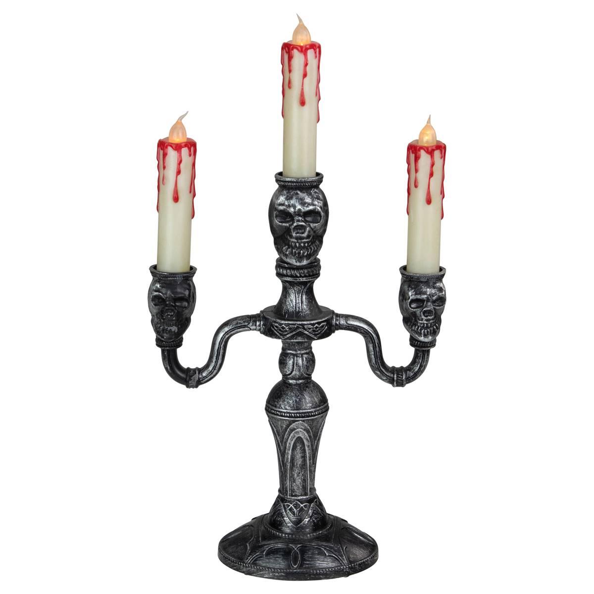 Open Video Modal for Northlight Seasonal 13.75in. Silver Skull Halloween Candelabra