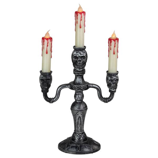 Northlight Seasonal 13.75in. Silver Skull Halloween Candelabra - image 