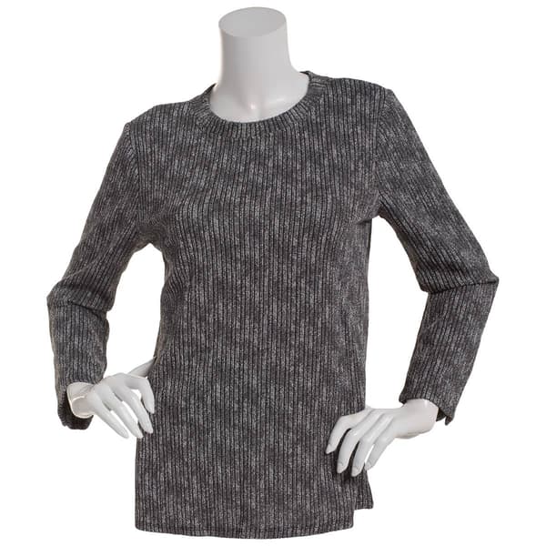 Petite NY Collection Long Sleeve Button Back Knit Tee