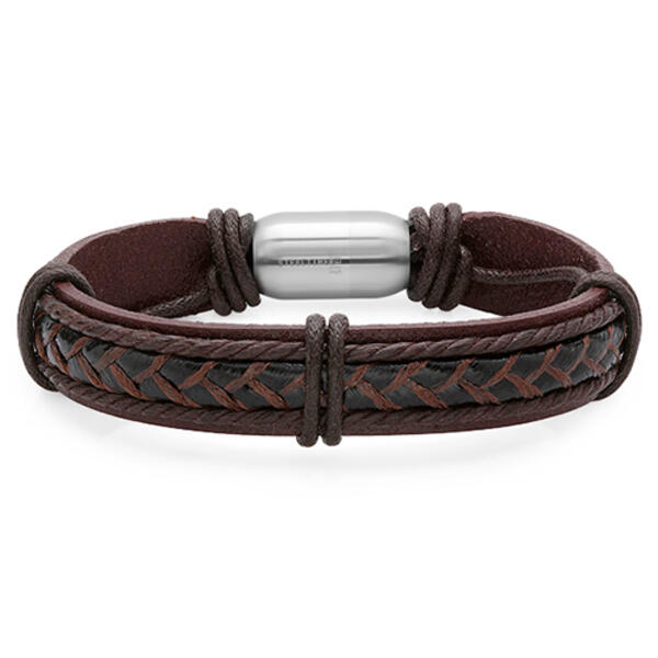 Mens Genuine Brown Leather Inlay Bracelet - image 