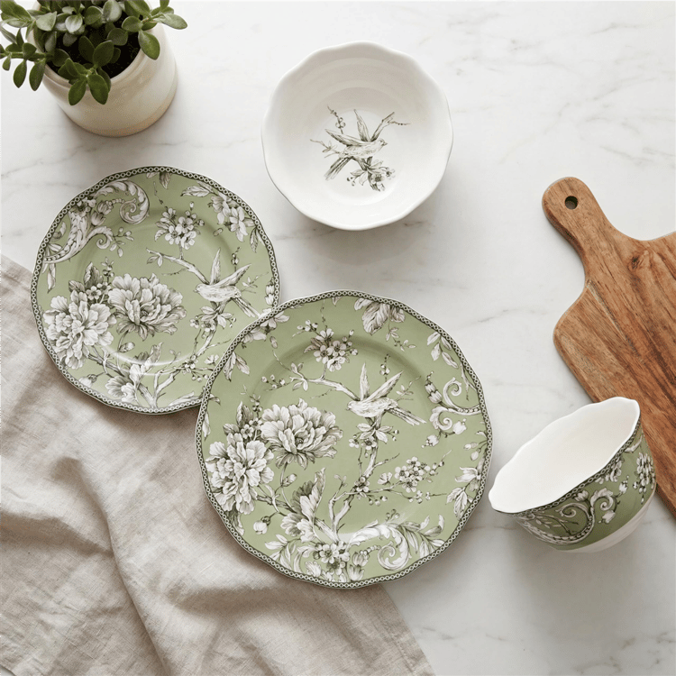 222 Fifth Adelaide Green Porcelain 12pc. Dinnerware Set