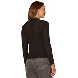Womens Democracy Long Sleeve Mock Neck Pointelle Stitch Sweater