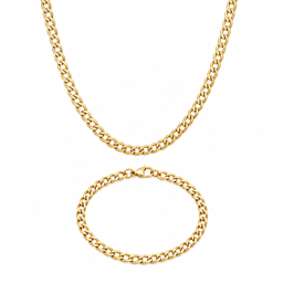 Mens Iron Saints 6mm Cuban Link 18kt. Gold Plating Necklace Set