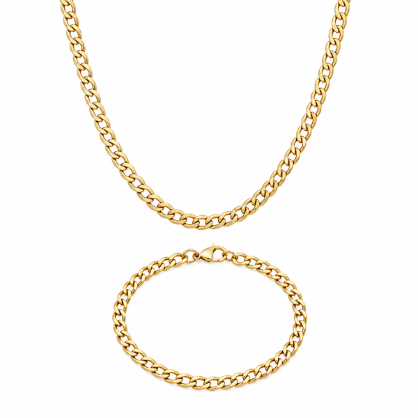 Mens Iron Saints 6mm Cuban Link 18kt. Gold-Plating Necklace Set - image 