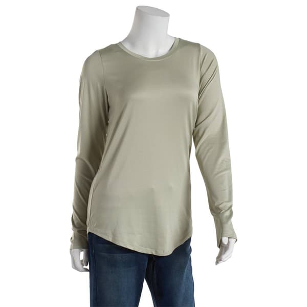 Juniors Poof! Long Sleeve Solid Crew Neck Shirttail Hem Tee - image 